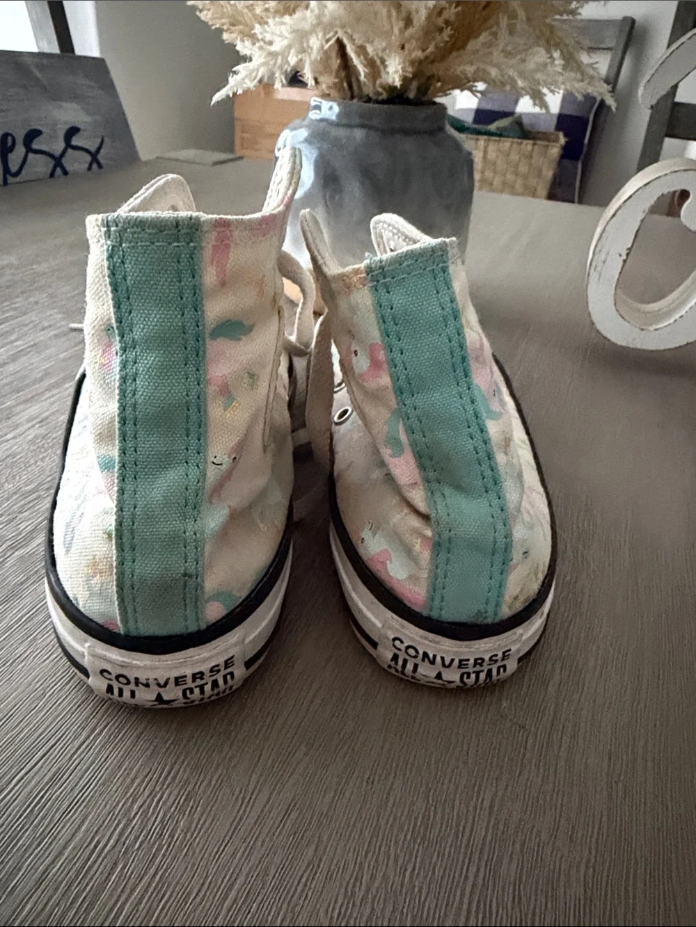 Converse Kids High-Top Sneakers in Cream with Pink & Blue Unicorns